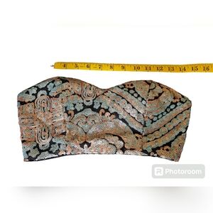 Womens Forever 21 Sequins Blue Gold Black Zipper Back Top Size Small